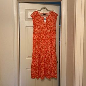 NEW Bobeau Cotton Resort Dress in Orange with White Floral Print